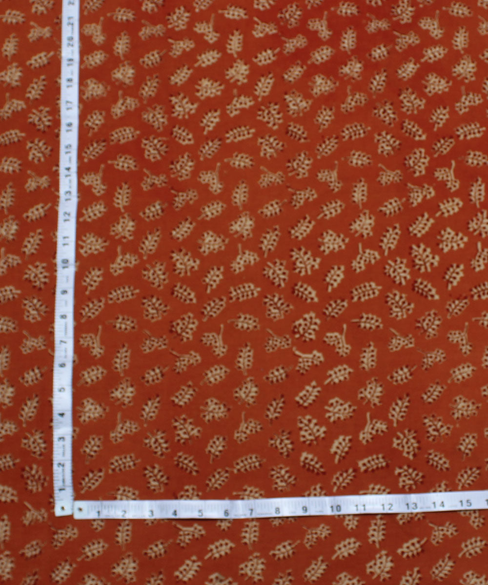 Orange red handblock printed cotton kalamkari fabric