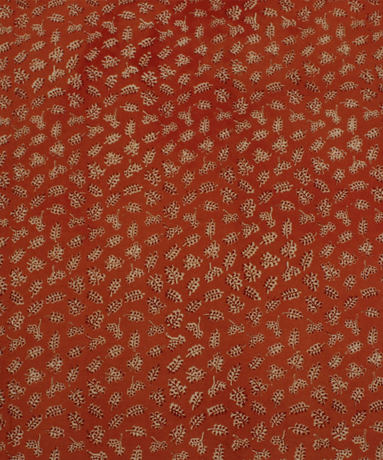 Orange red handblock printed cotton kalamkari fabric