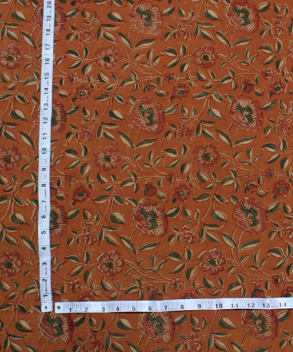 Orange handblock printed cotton kalamkari fabric
