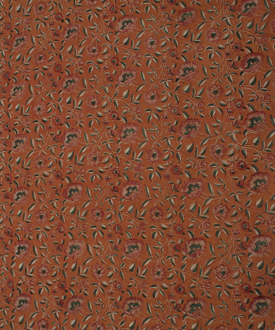 Orange handblock printed cotton kalamkari fabric