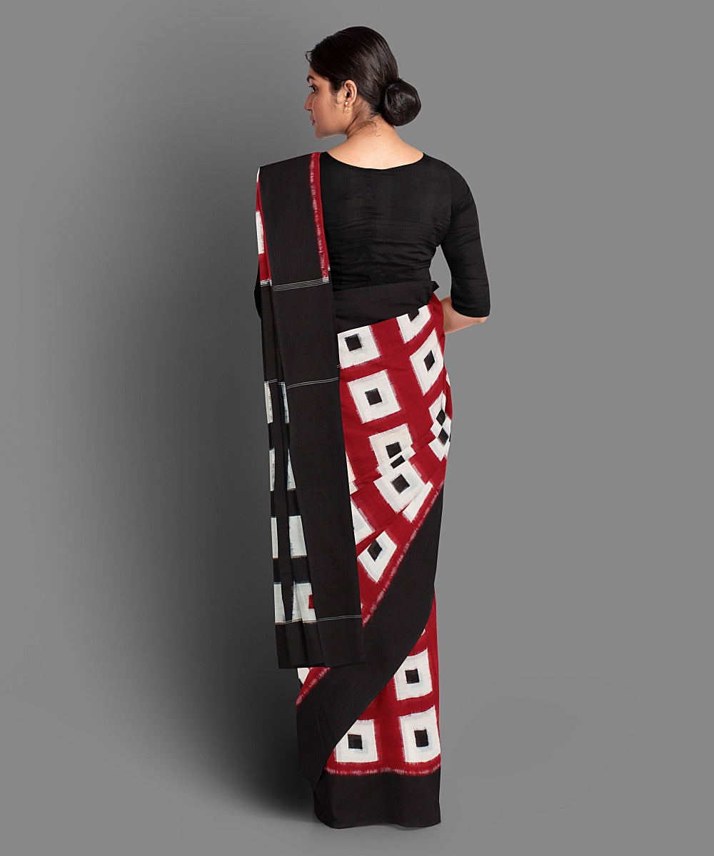 Red black handwoven cotton double ikat saree