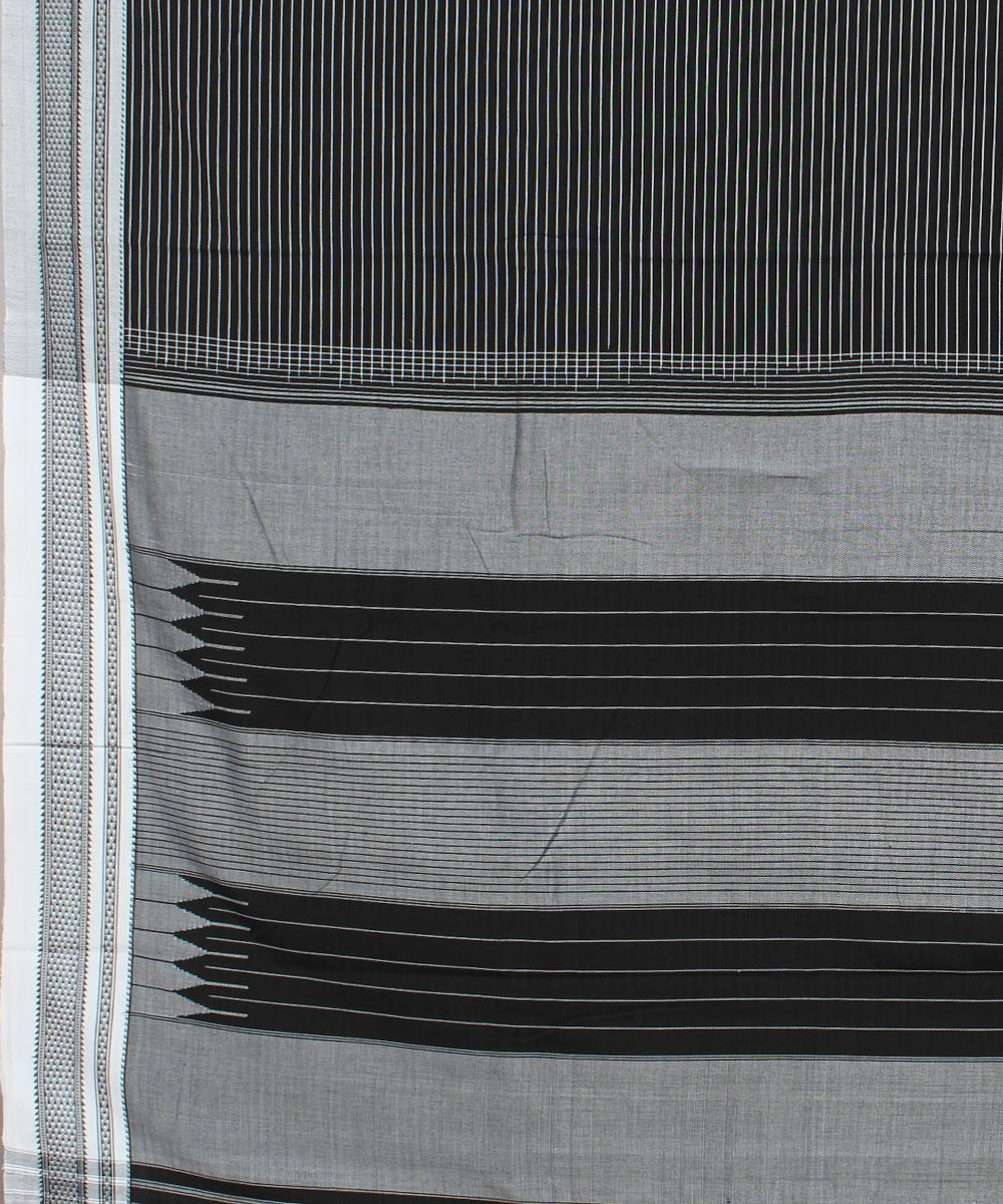 Black white stripe handwoven cotton ilkal saree