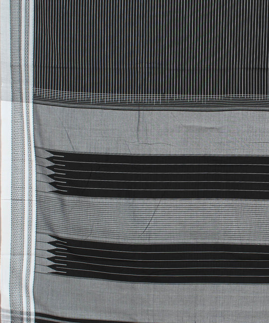 Black white stripe handwoven cotton ilkal saree