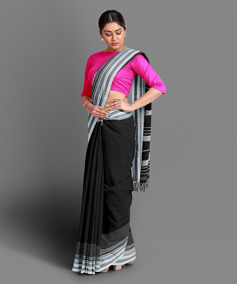 Black white handwoven cotton ilkal saree