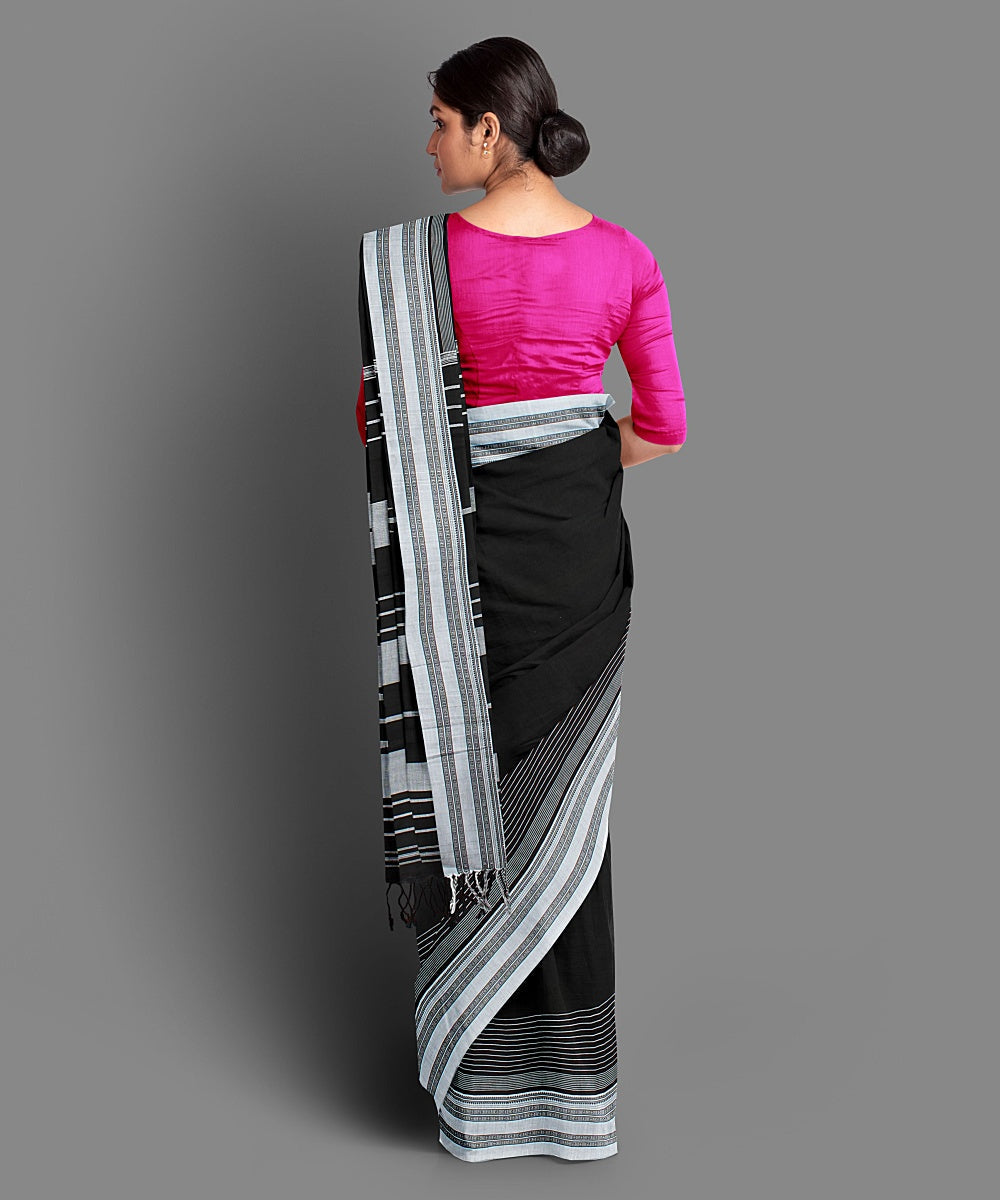 Black white handwoven cotton ilkal saree