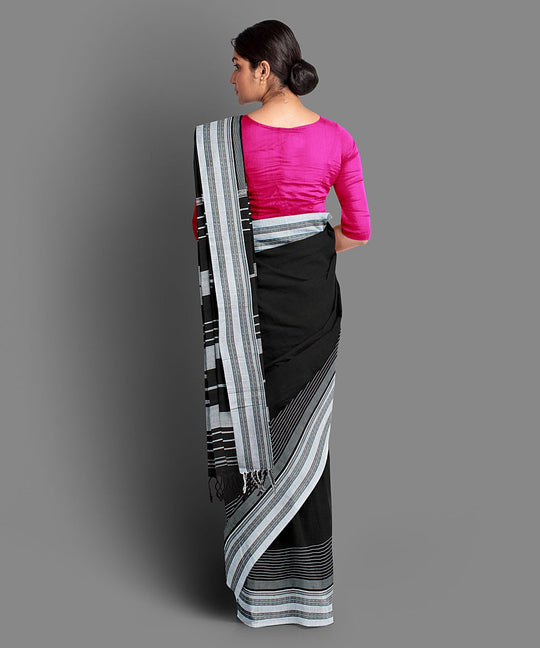 Black white handwoven cotton ilkal saree