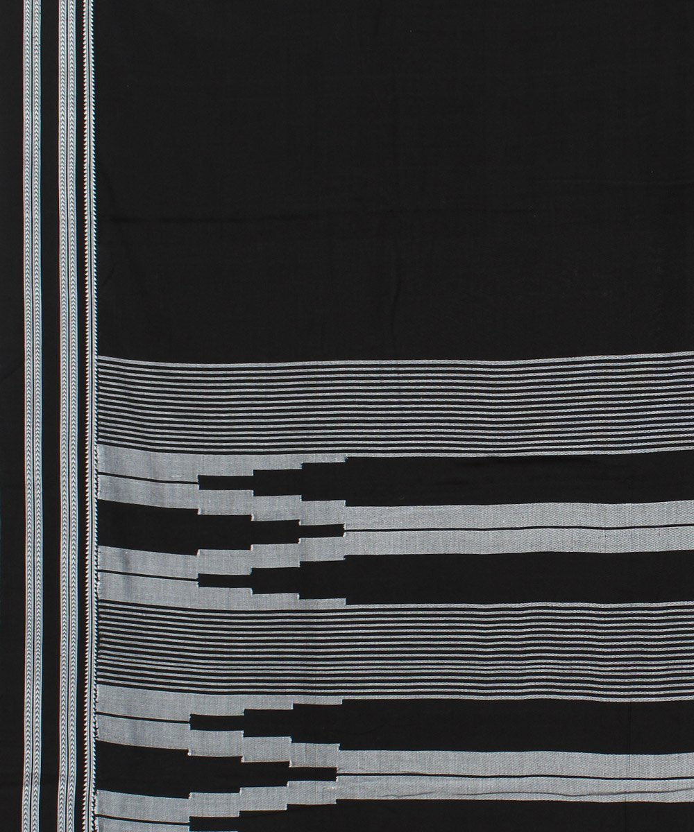 Black white hand woven cotton ilkal saree