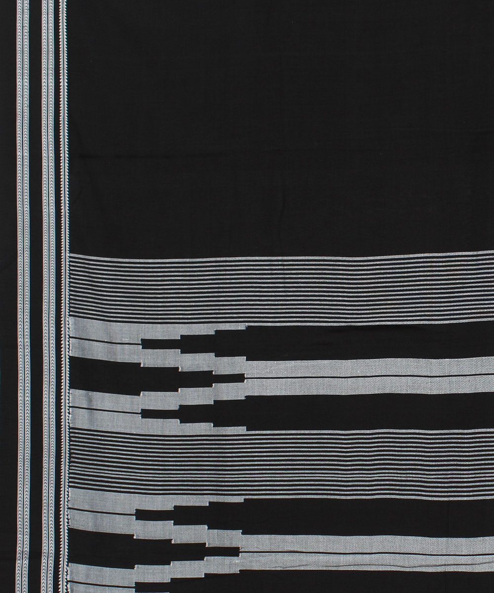 Black white hand woven cotton ilkal saree