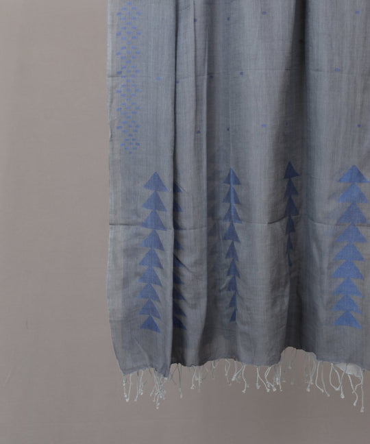 Bluish grey jamdani stole in blue motif