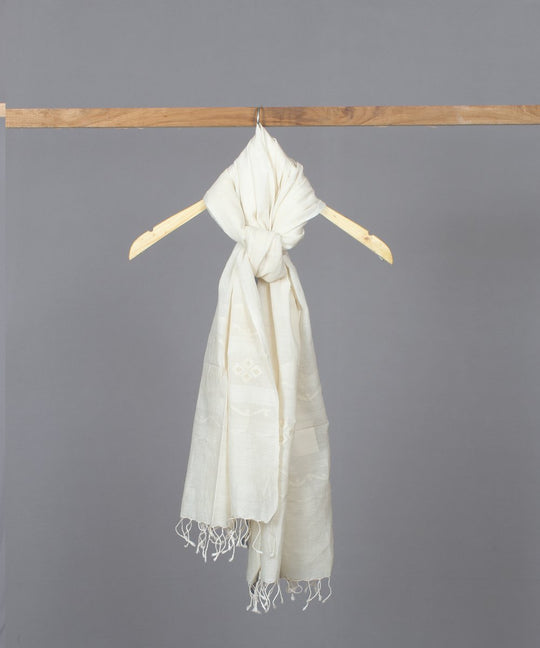 White on white jamdani traditional stole