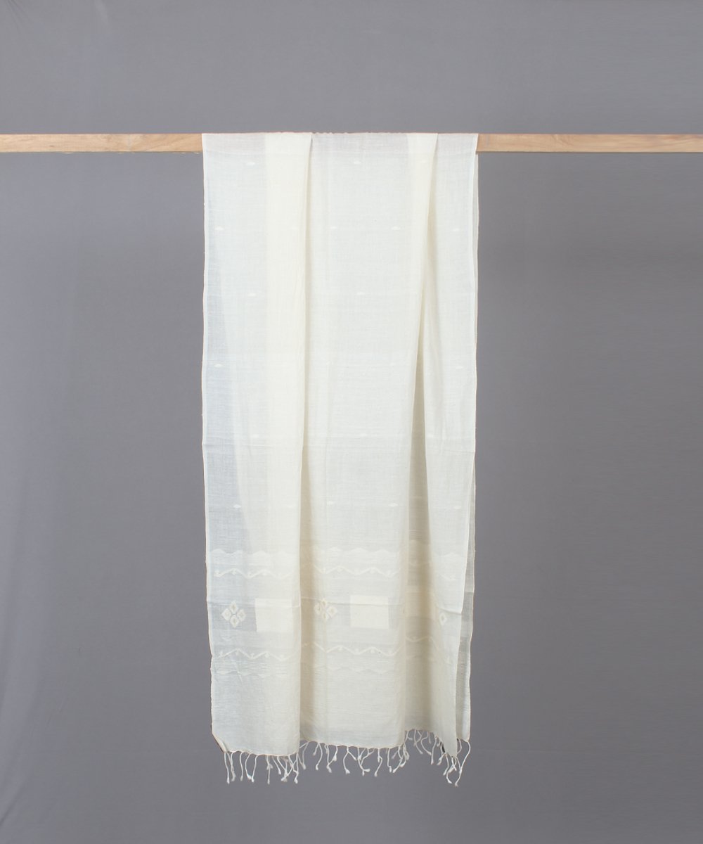 White on white jamdani traditional stole