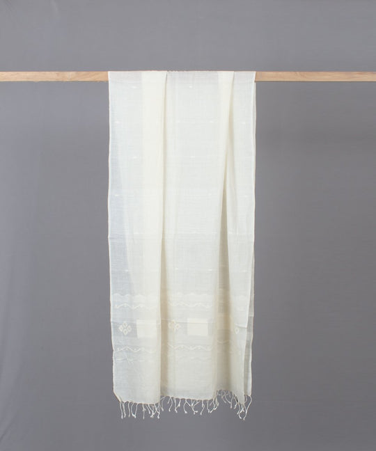 White on white jamdani traditional stole