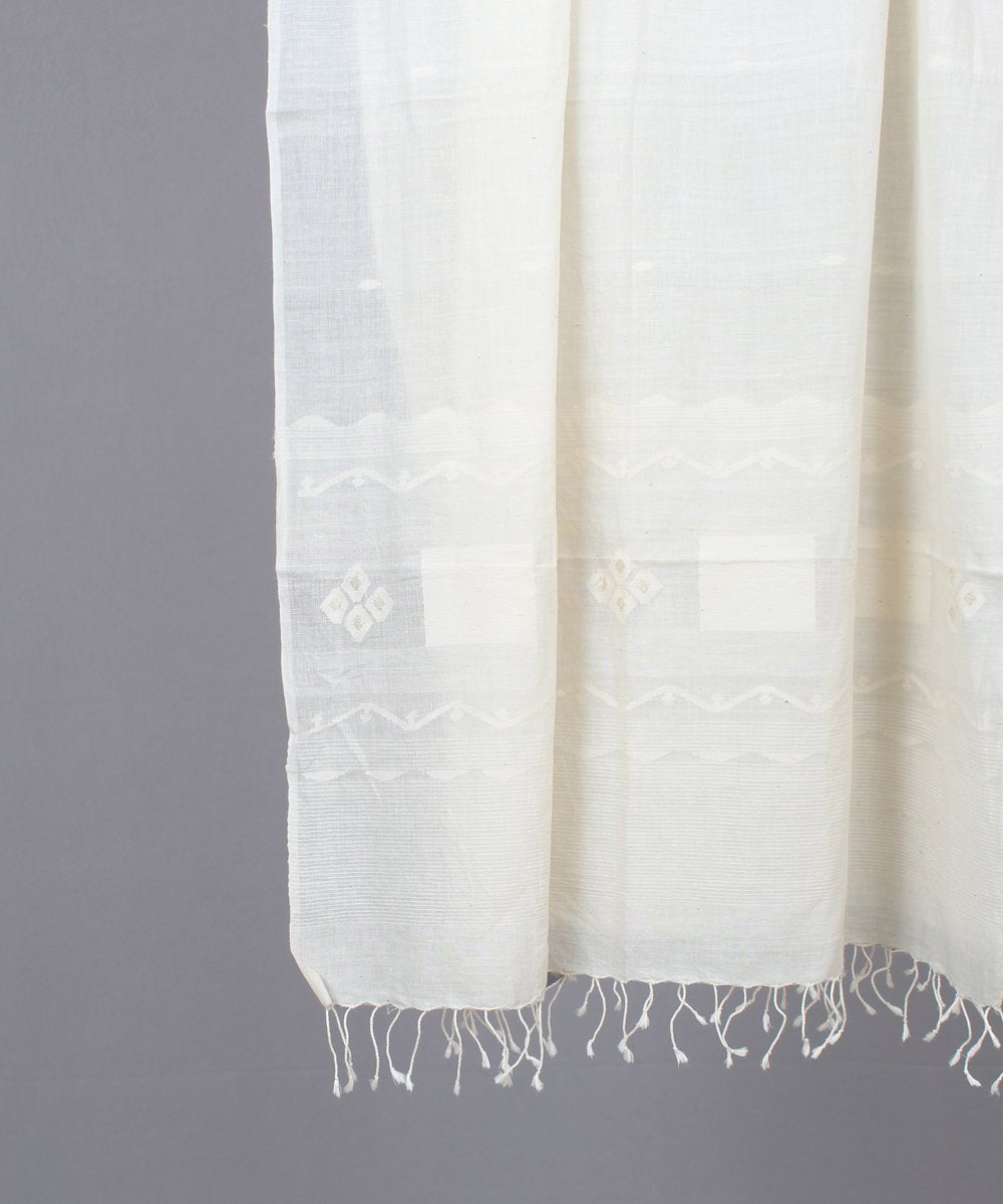 White on white jamdani traditional stole