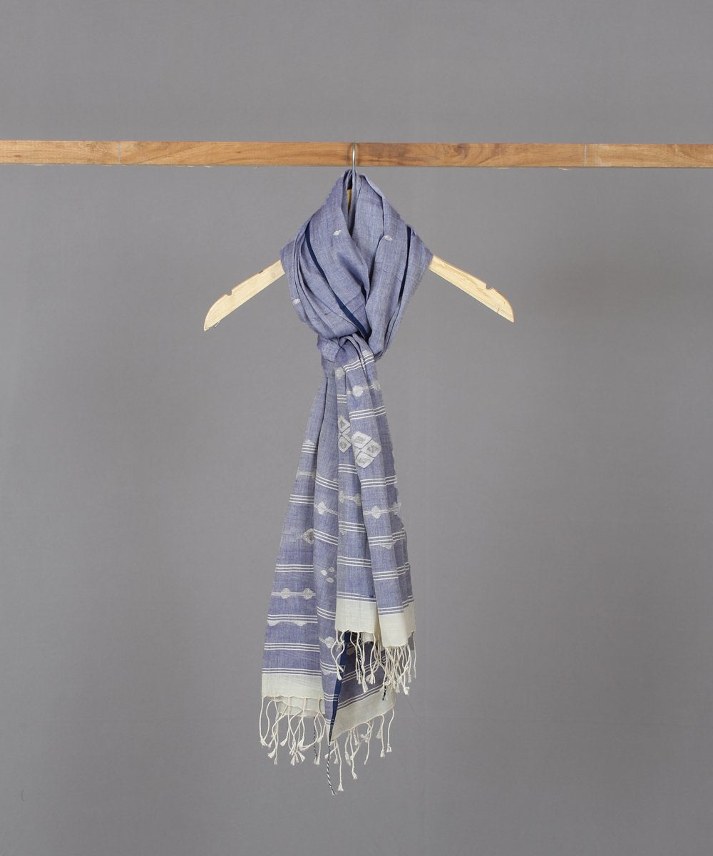 White silver motifs in lavender jamdani stole