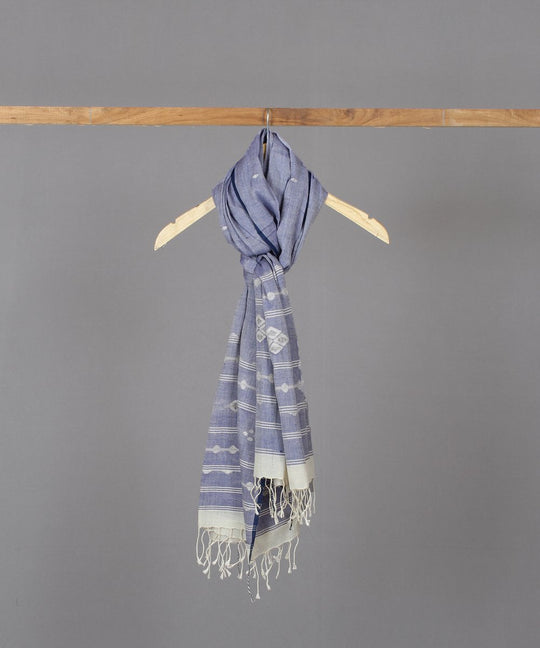 White silver motifs in lavender jamdani stole