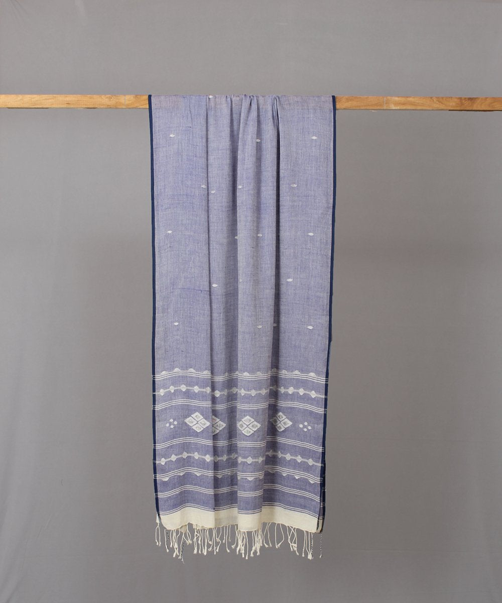 White silver motifs in lavender jamdani stole