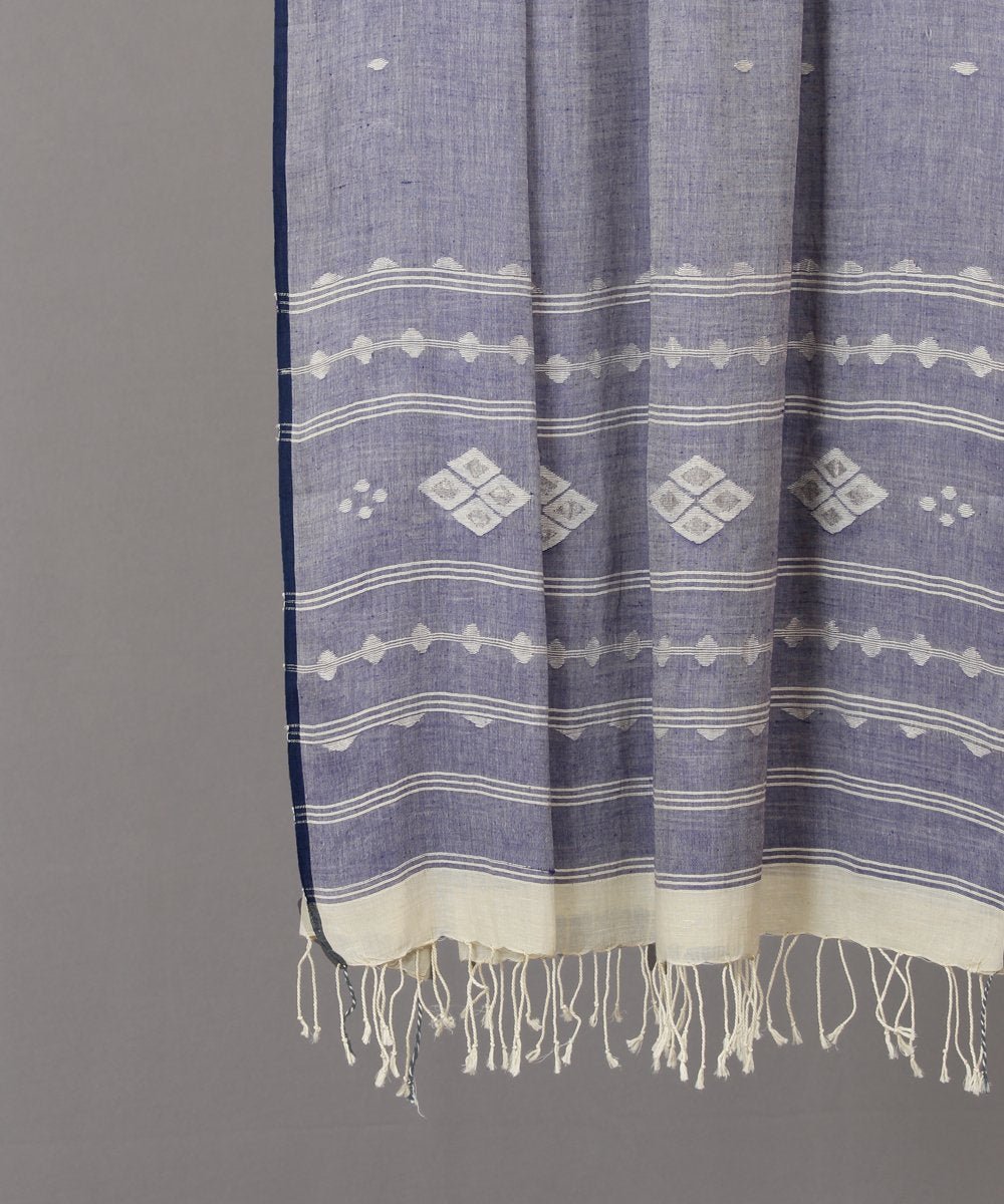 White silver motifs in lavender jamdani stole