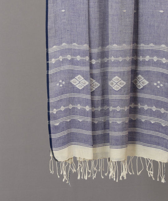 White silver motifs in lavender jamdani stole