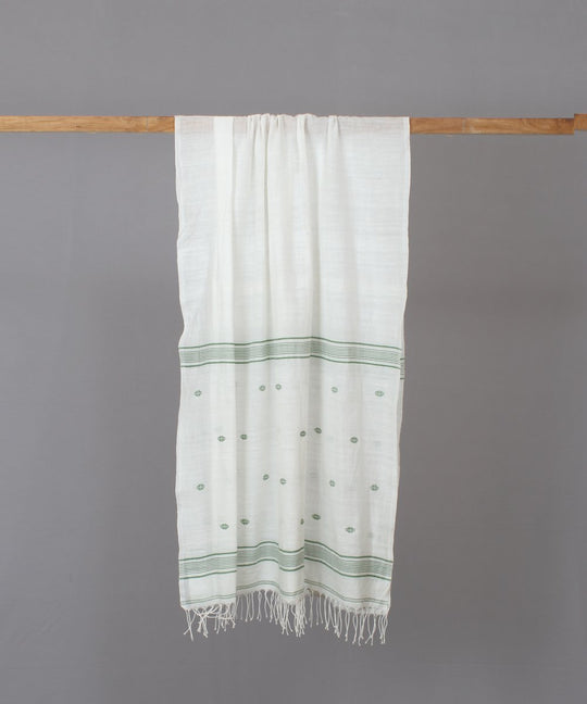 Green motif in white jamdani stole