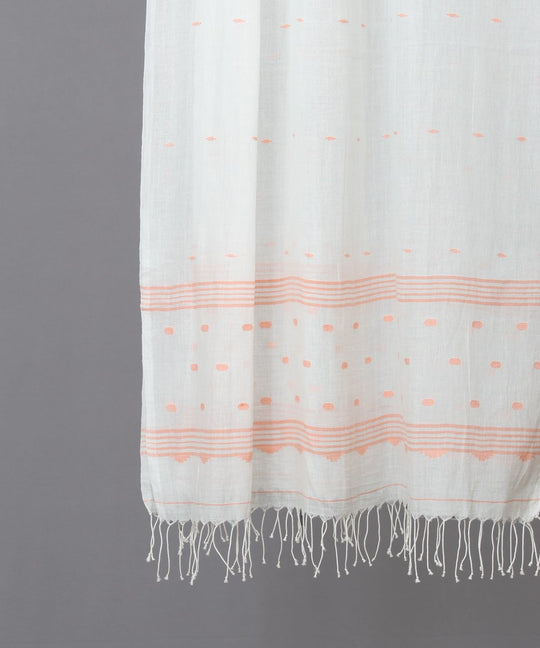 Peach motif in white jamdani stole