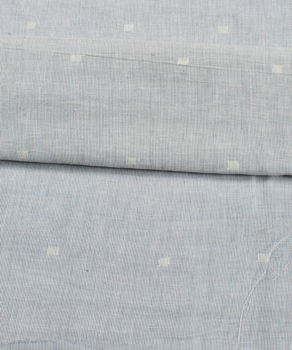 1m Blue white stripe handwoven cotton jamdani fabric