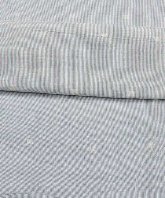 1m Blue white stripe handwoven cotton jamdani fabric