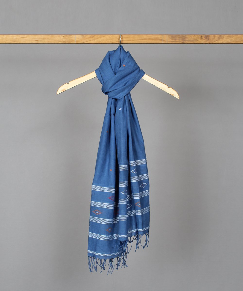 Ink blue muslin jamdani stole