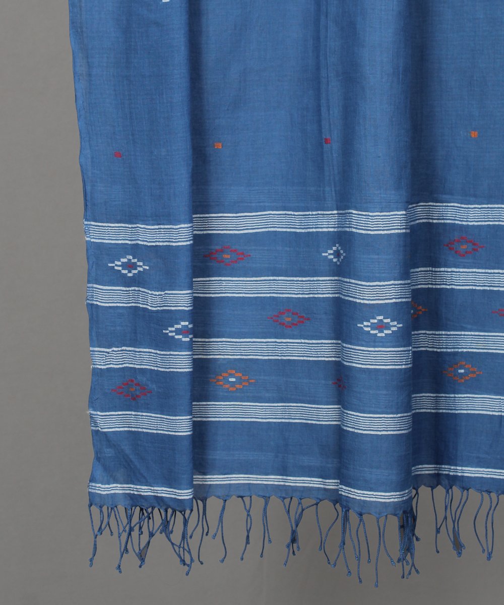 Ink blue muslin jamdani stole