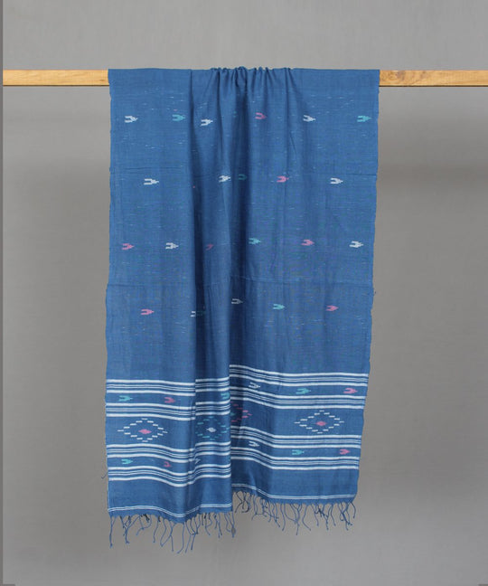 Navy blue handspun handloom cotton jamdani stole