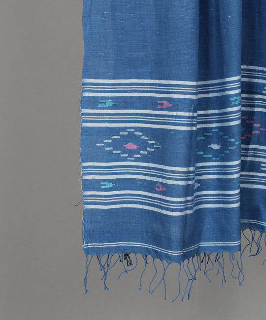 Navy blue handspun handloom cotton jamdani stole