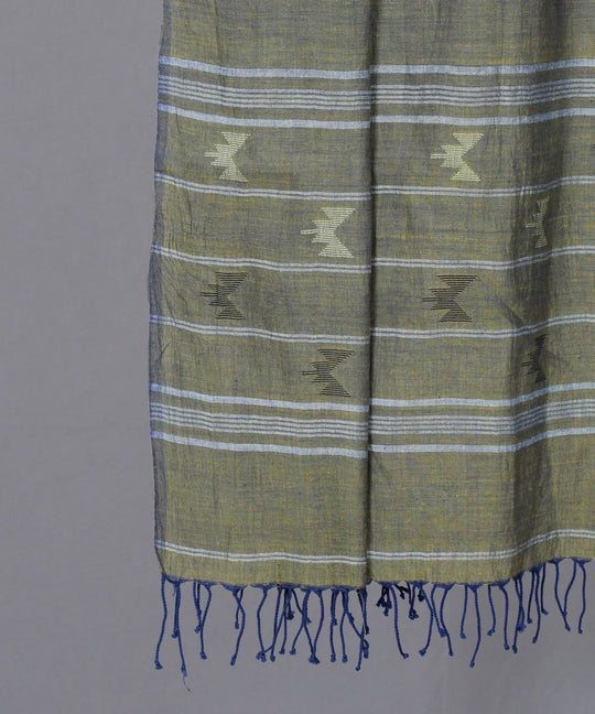 Olive muslin stole in multicolor jamdani motif