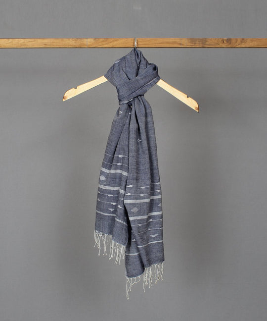 Lead grey muslin stole in white jamdani motif
