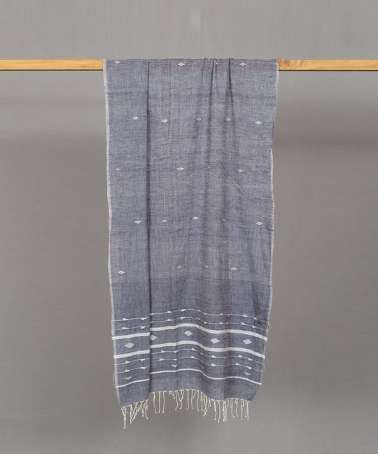 Lead grey muslin stole in white jamdani motif