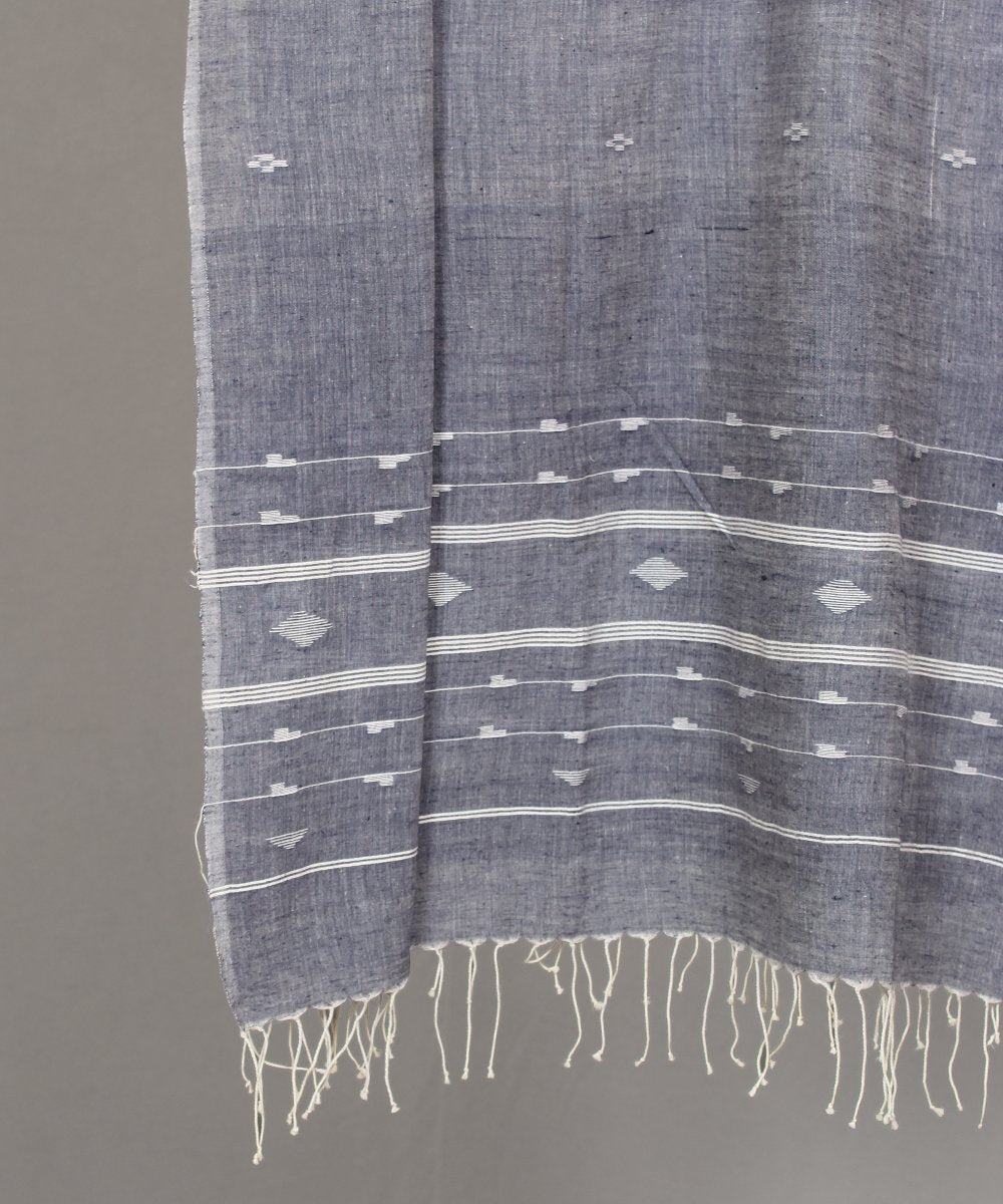 Lead grey muslin stole in white jamdani motif