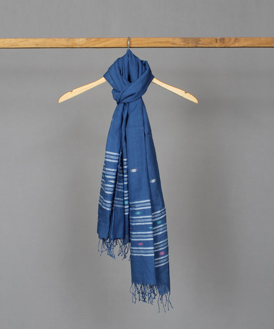 Cobalt blue muslin jamdani motif stole