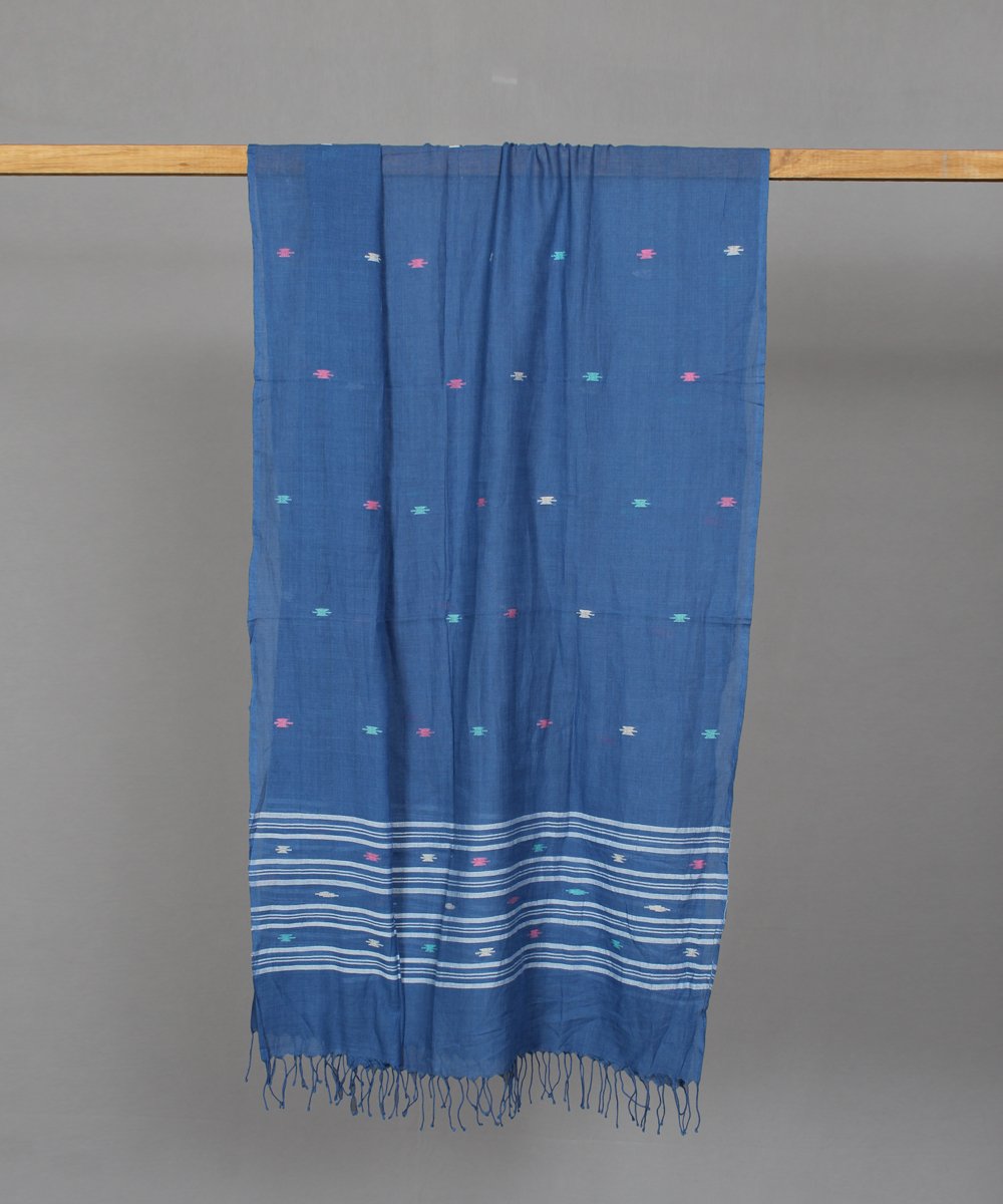 Cobalt blue muslin jamdani motif stole