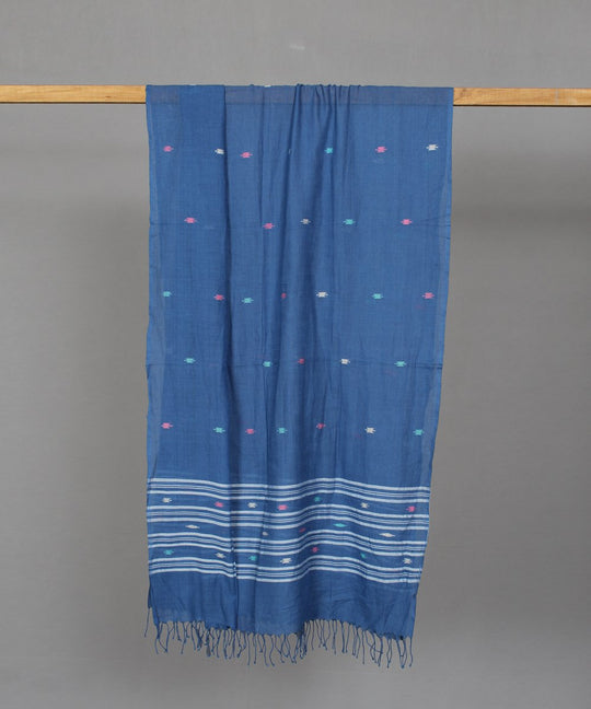 Cobalt blue muslin jamdani motif stole