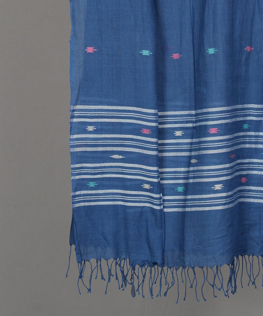 Cobalt blue muslin jamdani motif stole