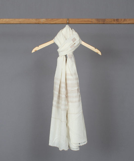 Natural white muslin stole in brown jamdani motif