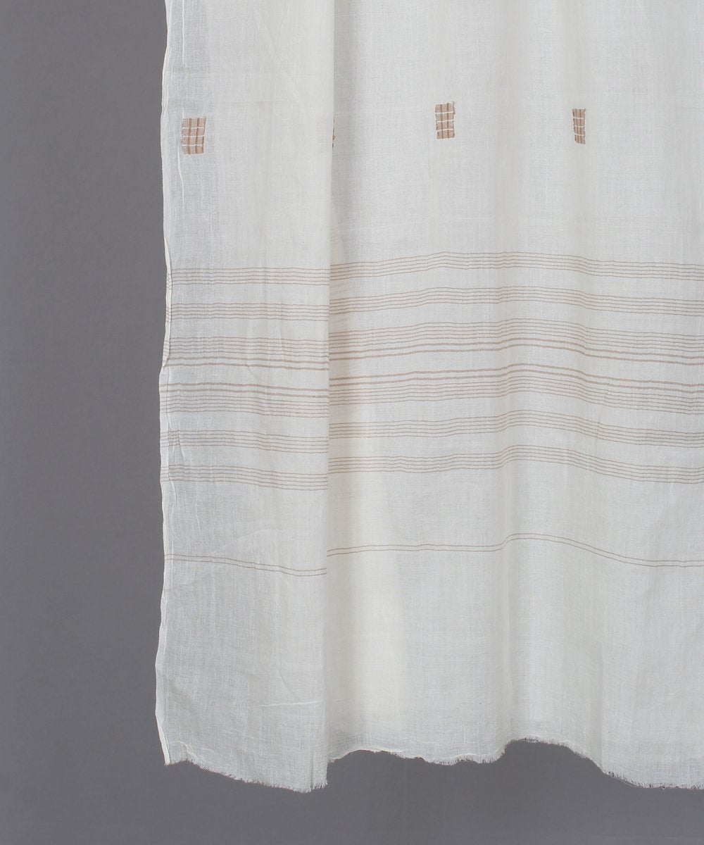 Natural white muslin stole in brown jamdani motif