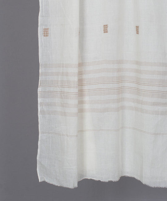 Natural white muslin stole in brown jamdani motif