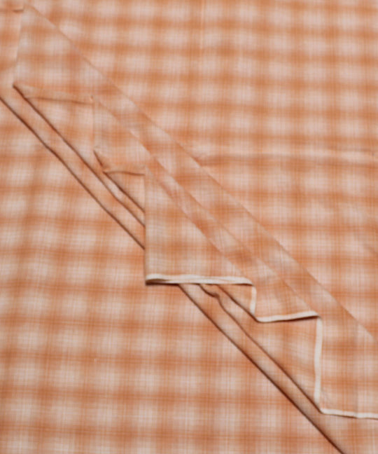 2.5m Orange white checks handwoven cotton kurta material
