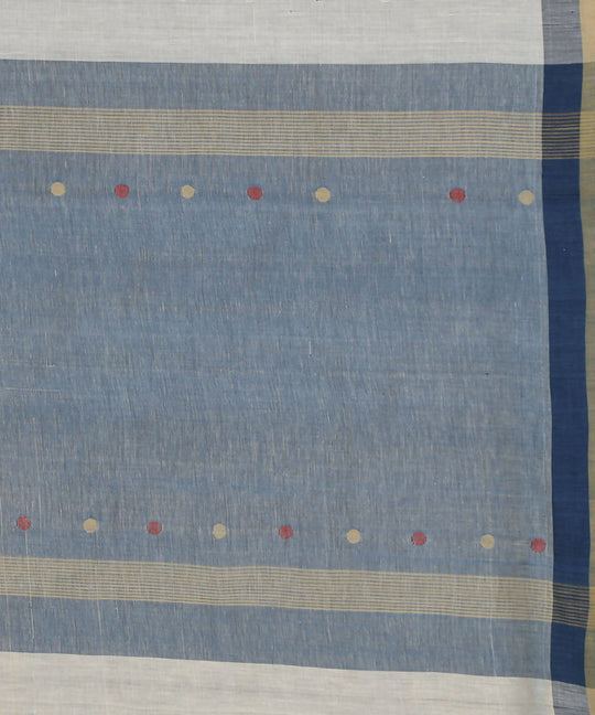 White and blue cotton srikakulam jamdani handwoven saree