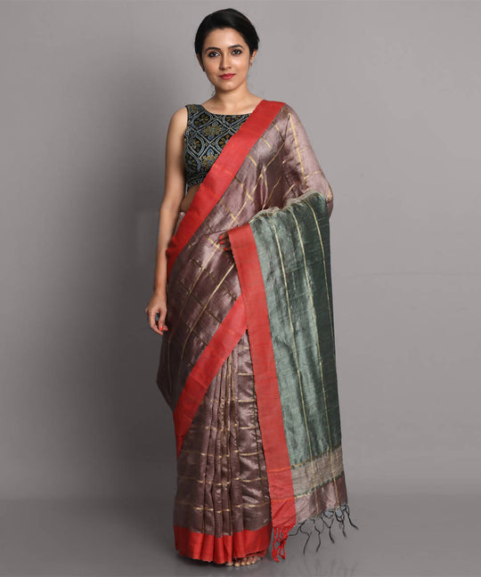 Copper brown handwoven tussar silk saree