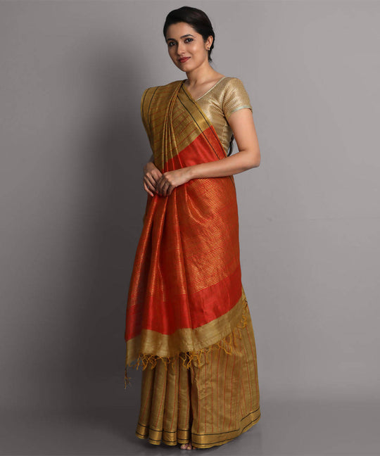 Gold handwoven tussar silk saree