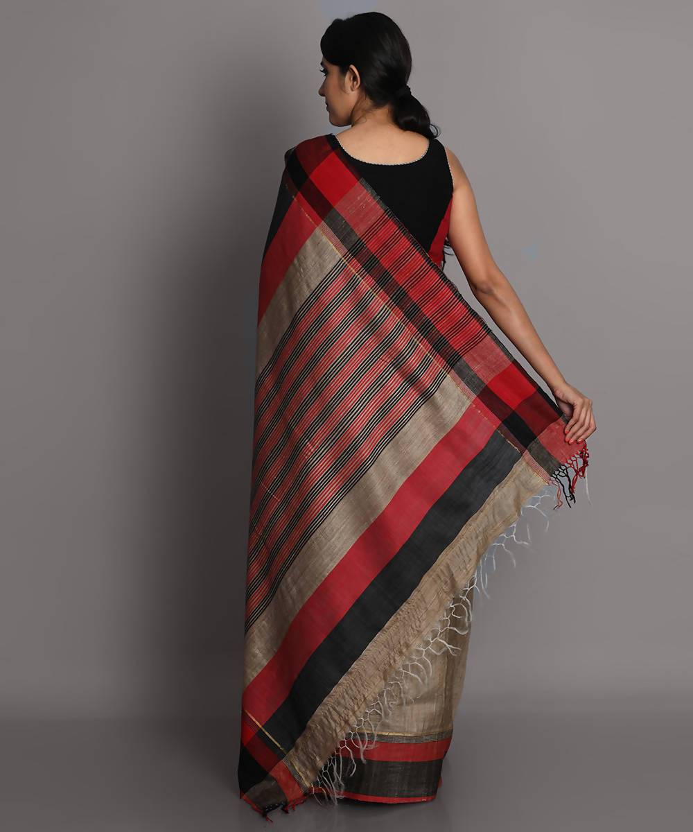 Beige handwoven tussar silk saree