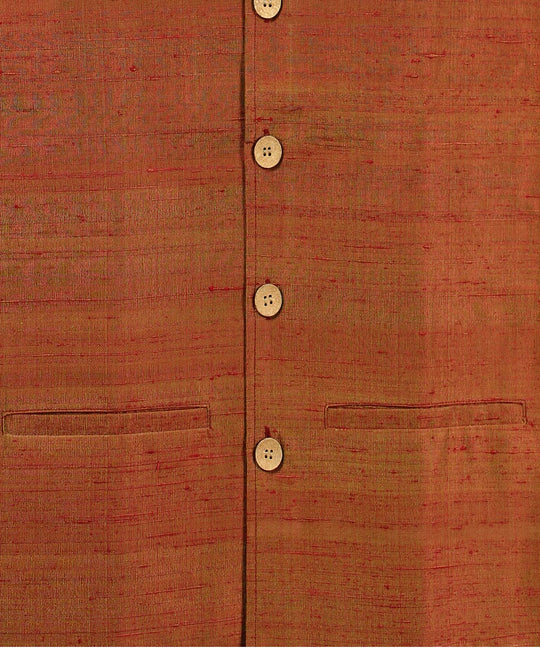 Red green dual shade raw silk nehru jacket