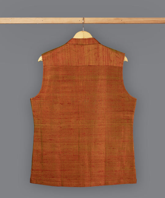 Red green dual shade raw silk nehru jacket