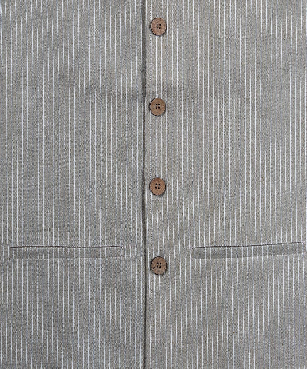 Brown white stripe cotton nehru jacket