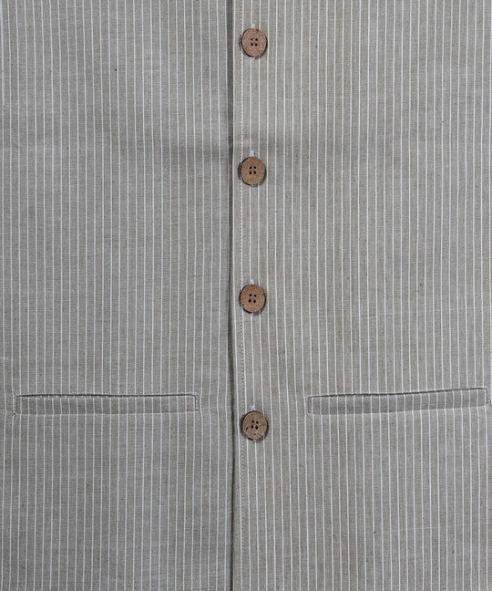 Brown white stripe cotton nehru jacket